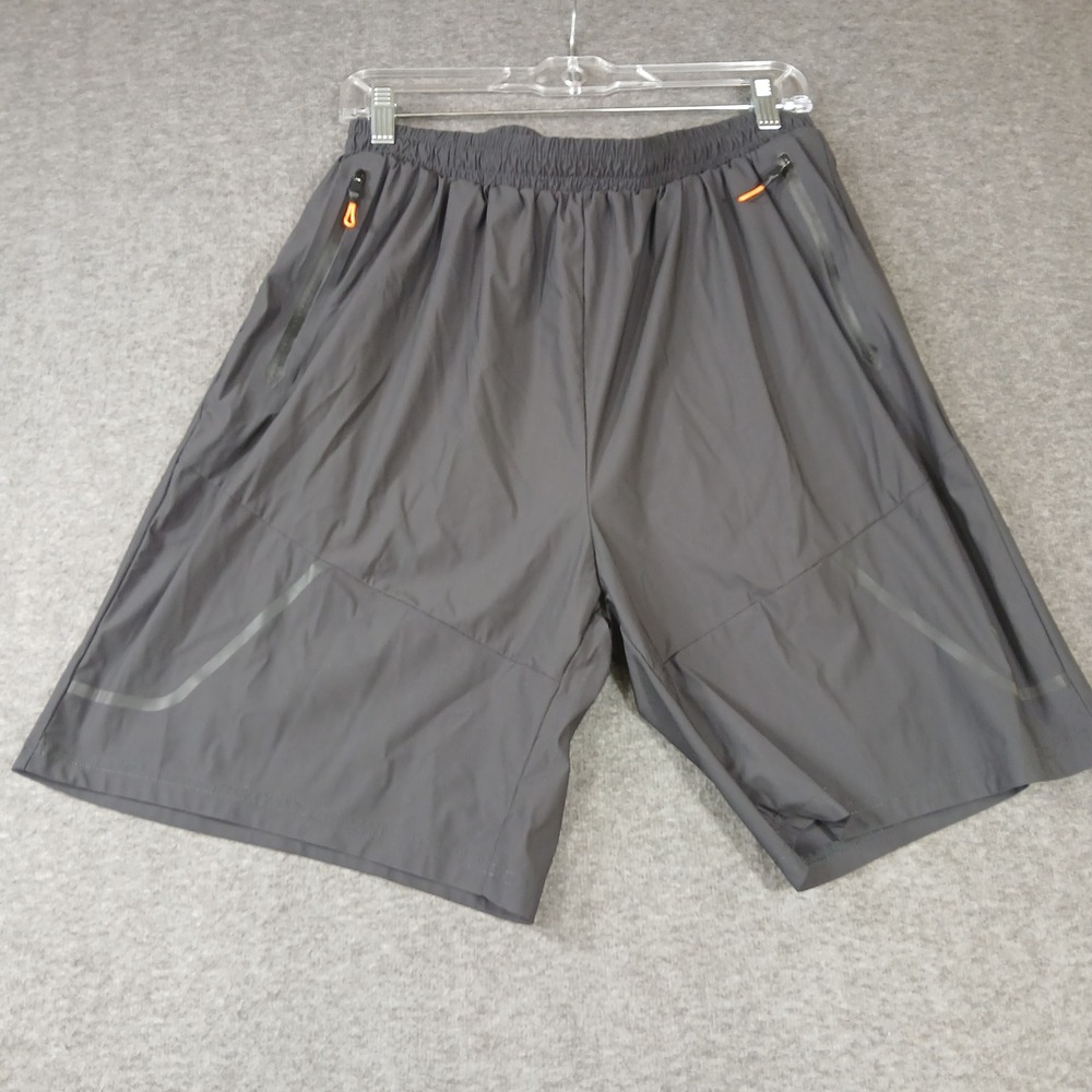Baleaf Athletic Shorts Mens Large Gray Zipper Pockets Reflective Running Workout